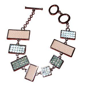 Swarovski Blue & Green Rectangular Crystal Bracelet With Silver-Tone Metal Moder